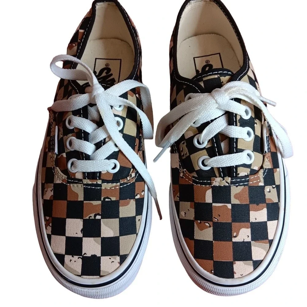 Vans Authentic Sneaker Women 5.5 Men 4.0 Tan Camo Checkerboard Excellent Low Top
